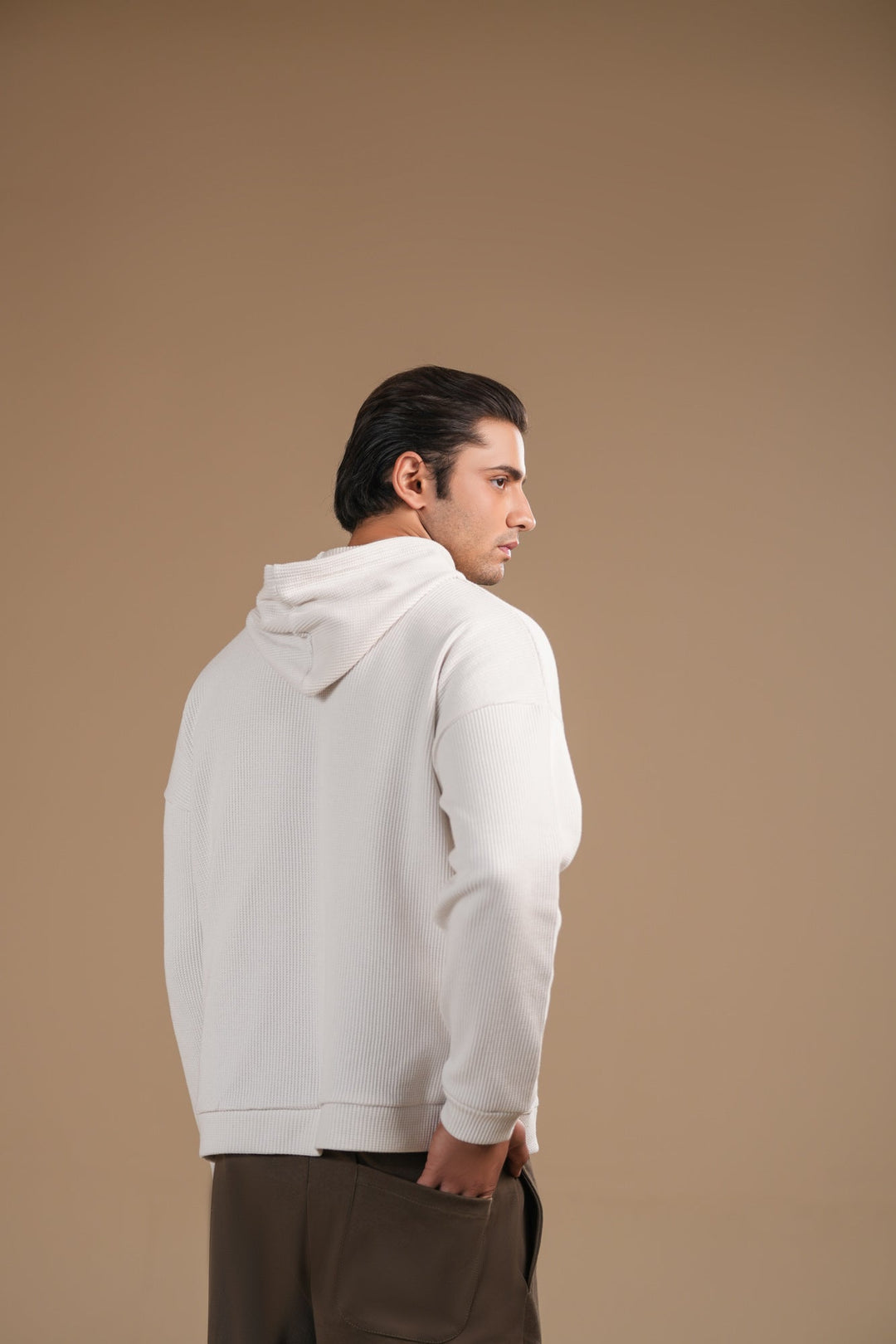Muraqsh Ready To Wear Solids Fleece Men Off White Pullover Hoodie Relaxed Fit ABD-OWWPH - Winter Collection