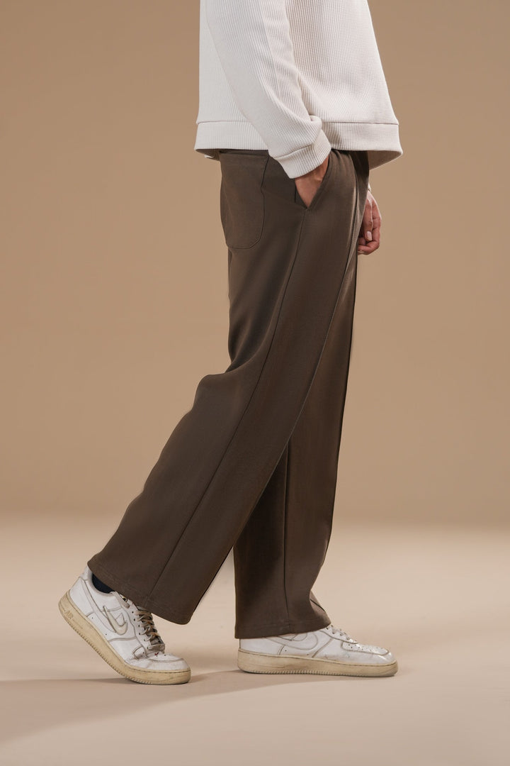 Muraqsh Ready To Wear Solids Cotton Men Brown Interlock Straight Fit Trouser with Drawstring ABD-BISFT - Summer Collection