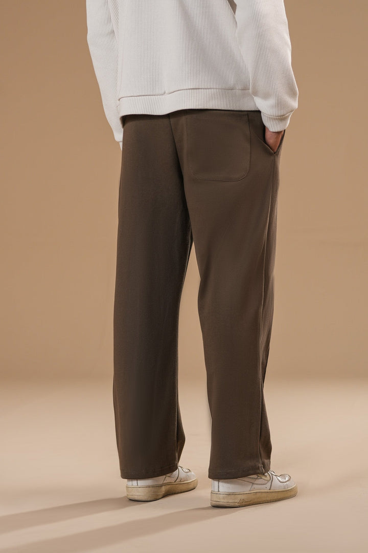 Muraqsh Ready To Wear Solids Cotton Men Brown Interlock Straight Fit Trouser with Drawstring ABD-BISFT - Summer Collection