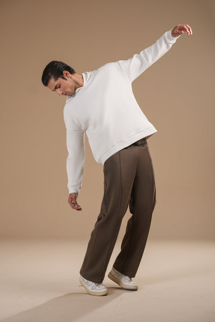 Muraqsh Ready To Wear Solids Cotton Men Brown Interlock Straight Fit Trouser with Drawstring ABD-BISFT - Summer Collection