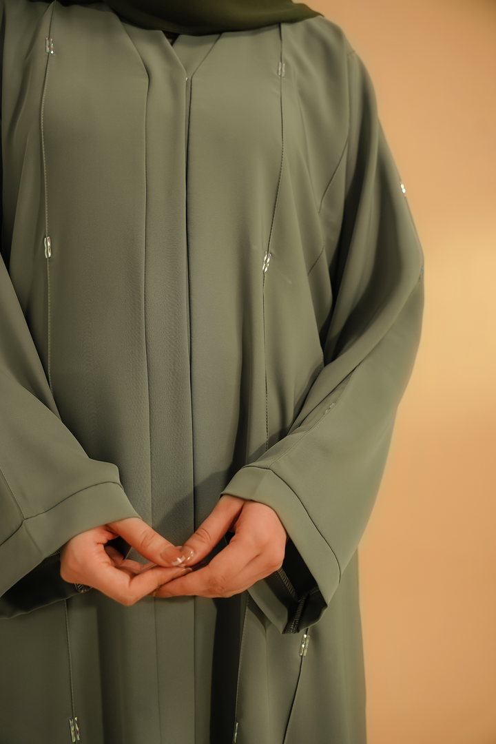 Divinely Crafted Abaya Casual Crepe 1 Piece Embellished Abaya | Sage Green