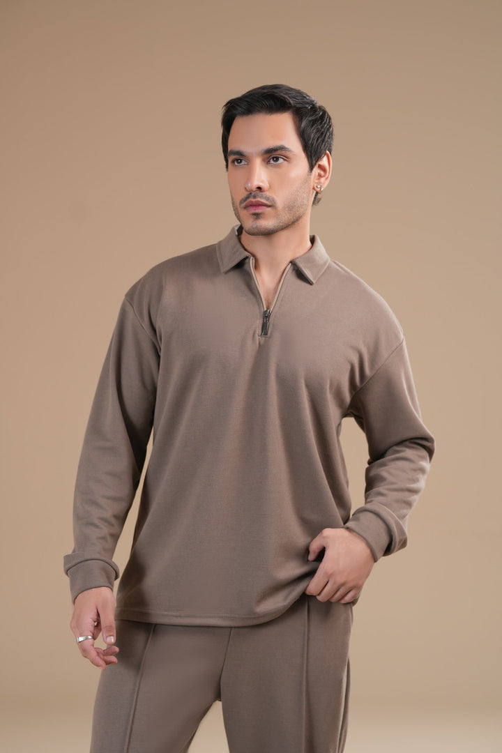 Muraqsh Ready To Wear Solids Cotton Men French Beige Interlock Coord Set ABD-FBICS - Summer Collection