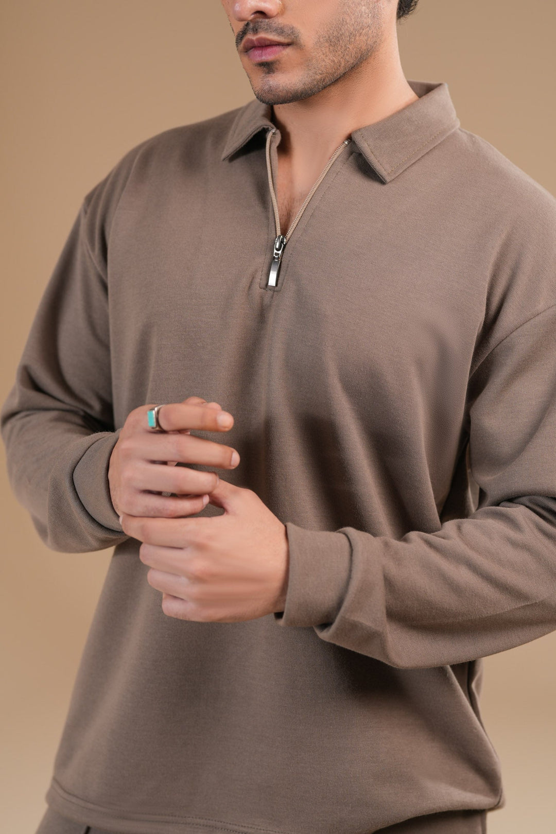 Muraqsh Ready To Wear Solids Cotton Men French Beige Interlock Coord Set ABD-FBICS - Summer Collection