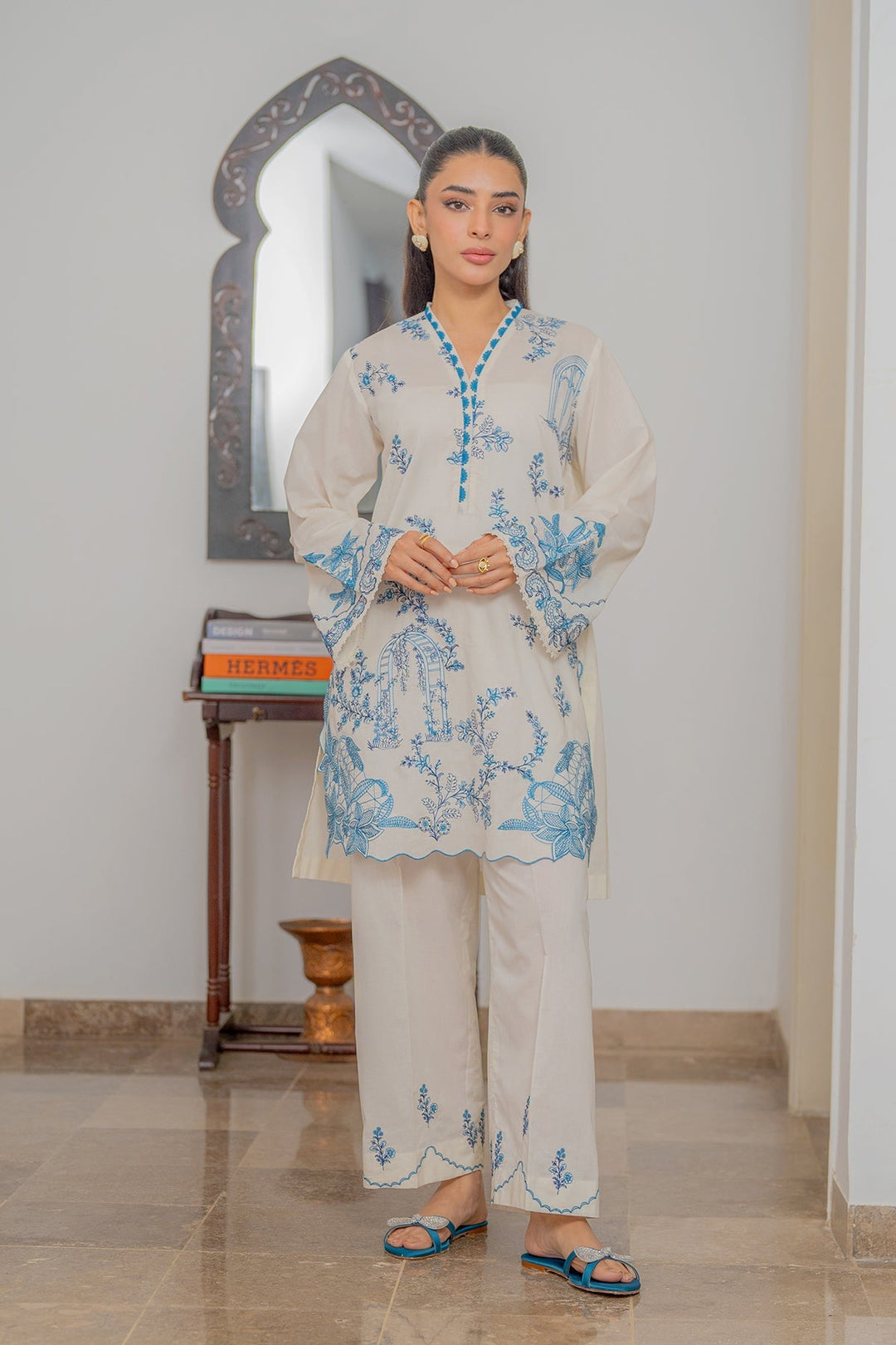 Sahar Women RTW Chikankari Embroidered Lawn 2 Piece Suit Porcelain Sky - Festive Collection