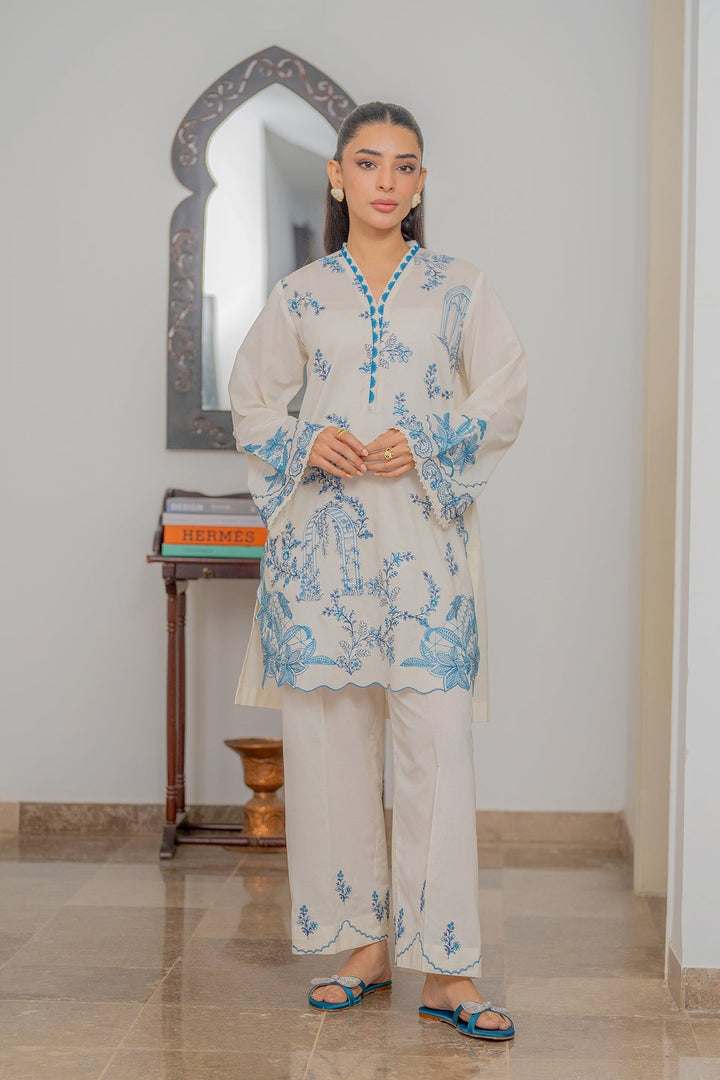 Sahar Women RTW Chikankari Embroidered Lawn 2 Piece Suit Porcelain Sky - Festive Collection