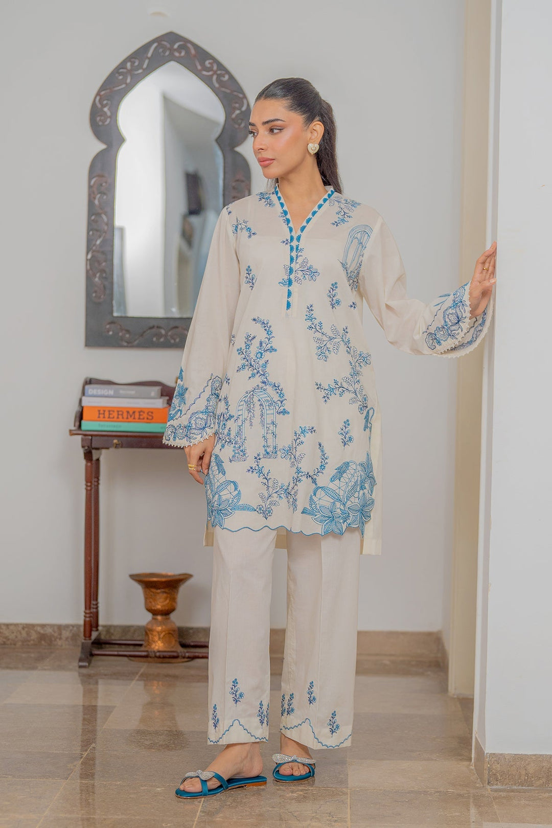 Sahar Women RTW Chikankari Embroidered Lawn 2 Piece Suit Porcelain Sky - Festive Collection