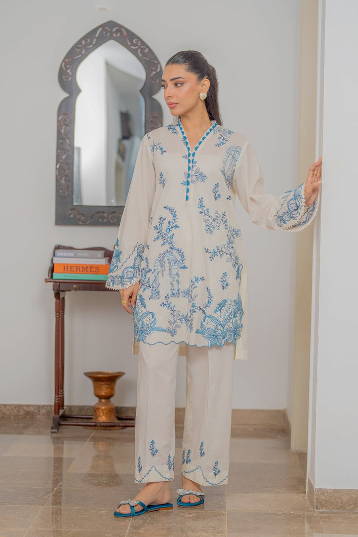 Sahar Women RTW Chikankari Embroidered Lawn 2 Piece Suit Porcelain Sky - Festive Collection