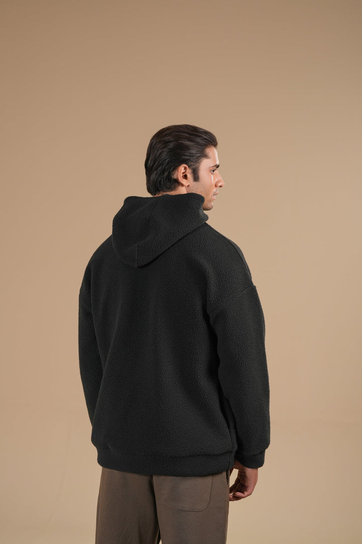 Muraqsh Ready To Wear Solids Fleece Men Black Sherpa Hoodie Relaxed Fit ABD-BSH-R - Winter Collection