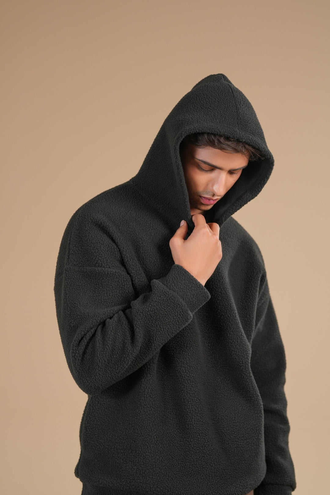 Muraqsh Ready To Wear Solids Fleece Men Black Sherpa Hoodie Relaxed Fit ABD-BSH-R - Winter Collection