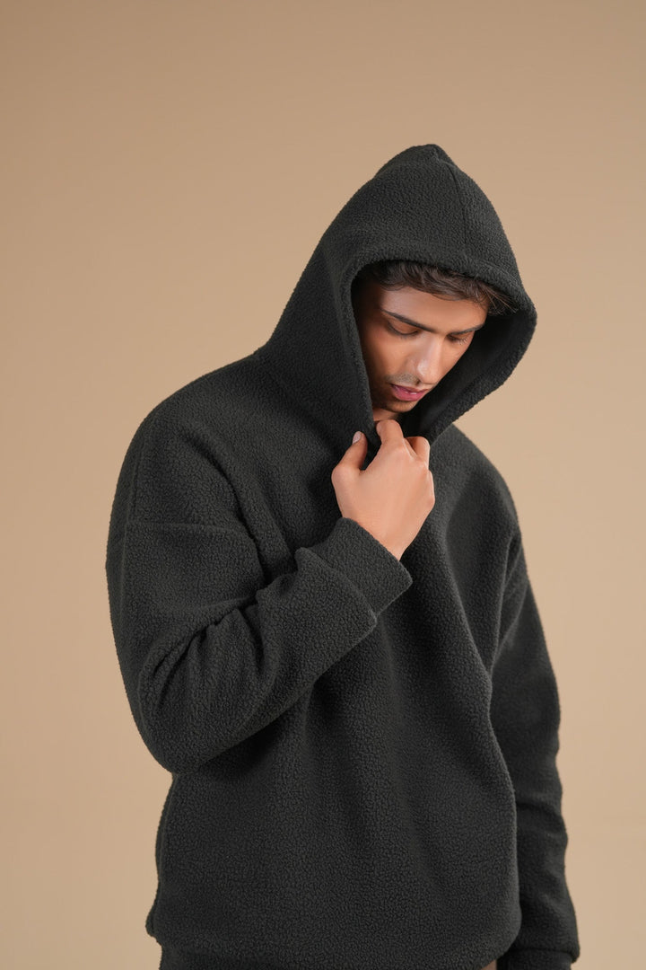 Muraqsh Ready To Wear Solids Fleece Men Black Sherpa Hoodie Relaxed Fit ABD-BSH-R - Winter Collection