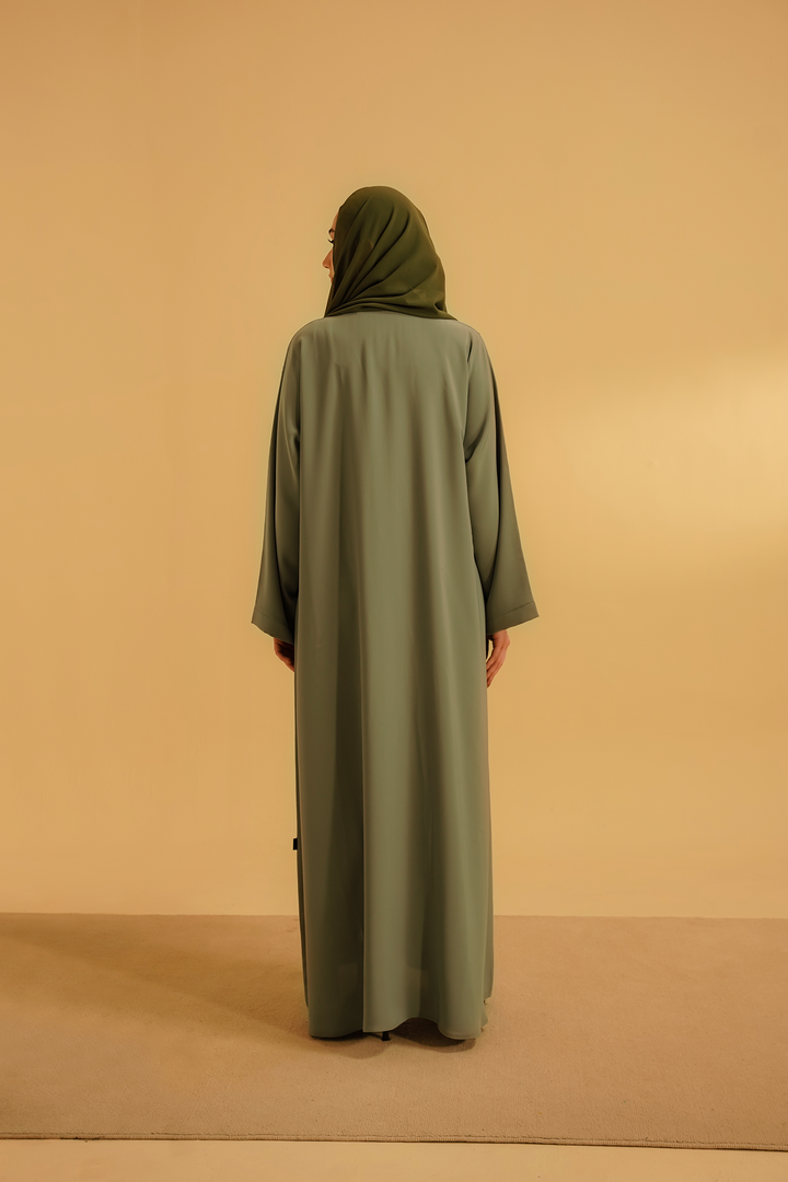 Divinely Crafted Abaya Casual Crepe 1 Piece Embellished Abaya | Sage Green