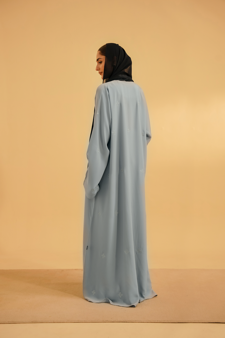 Divinely Crafted Abaya Casual Crepe 1 Piece Embroidered Abaya | Sky Blue