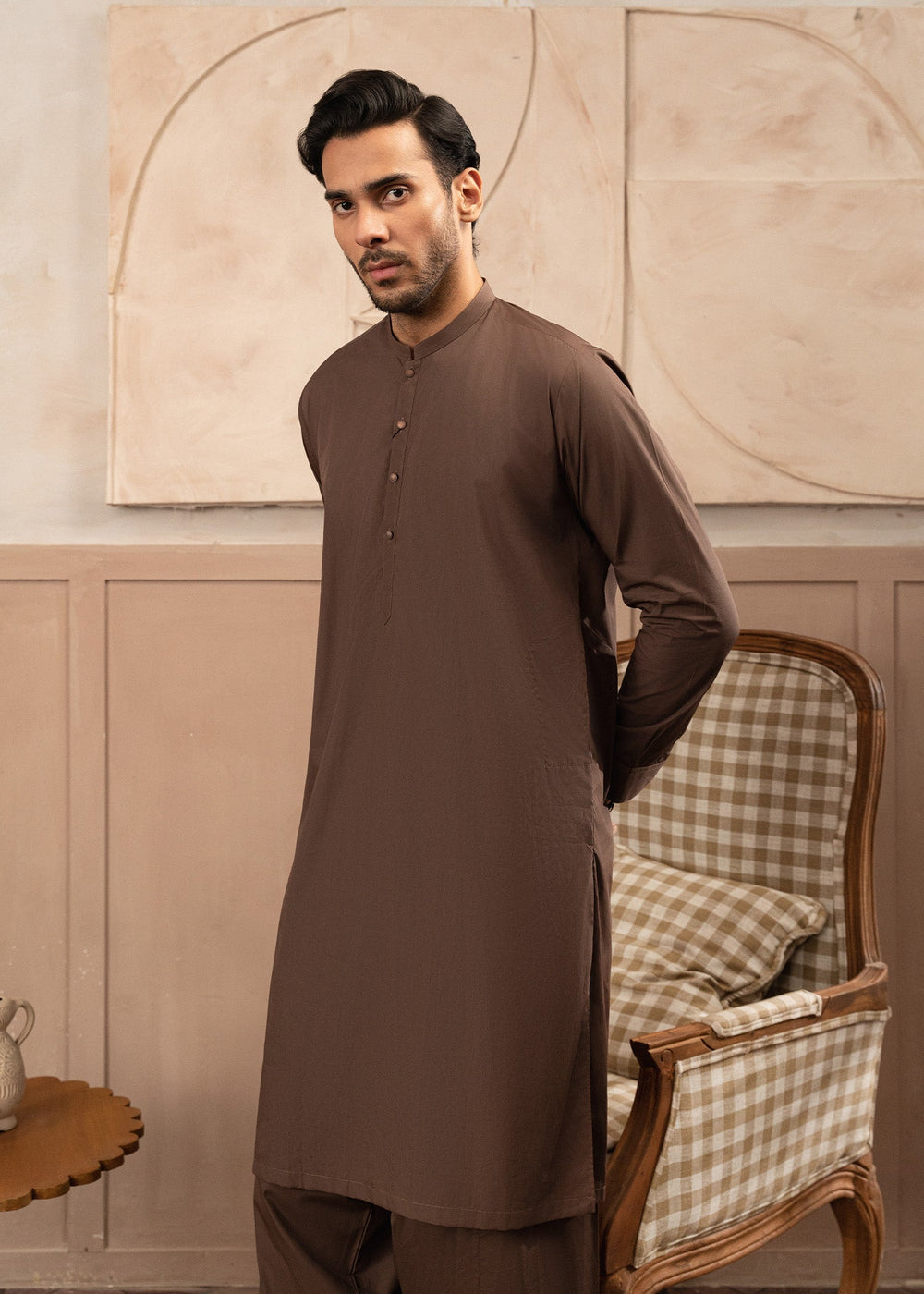 Riwayat by Buraq Mens RTW Solids Cotton 2 Piece Suit Chocolate Brown Casual Collection