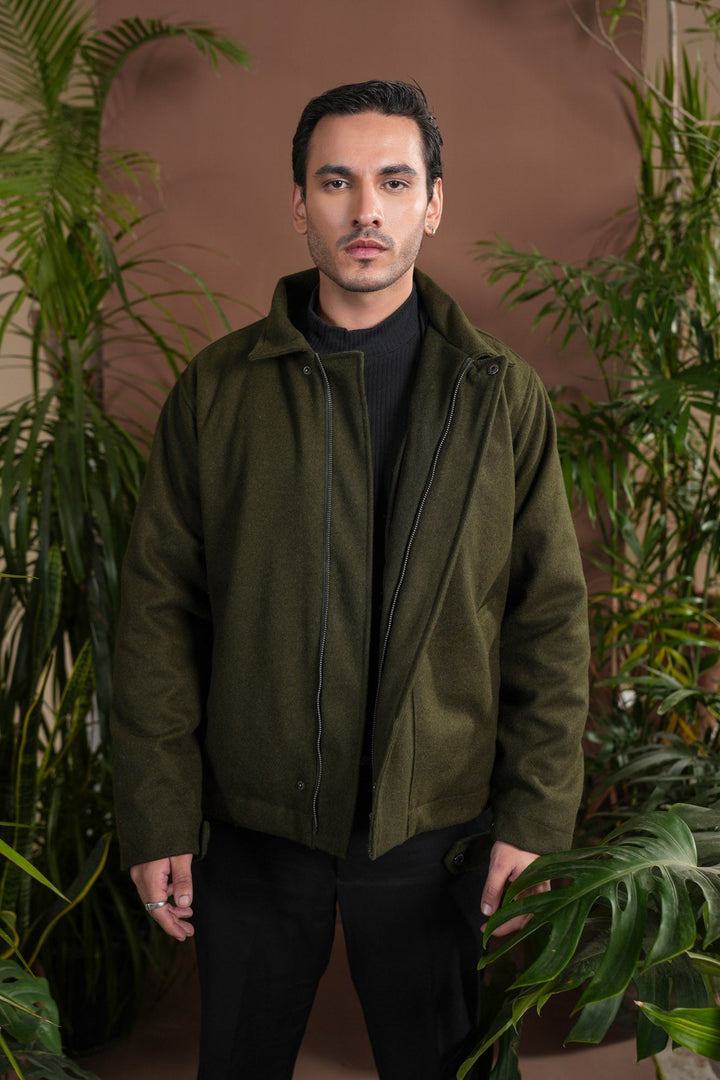 Muraqsh Ready To Wear Solids Cotton Men Green Tailored Wool Coat ABD-GTWC - Summer Collection