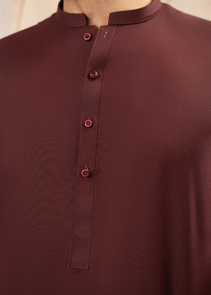 Alif by Buraq Mens RTW Solids Wash N Wear 2 Piece Suit Maroon Ban Casual Collection
