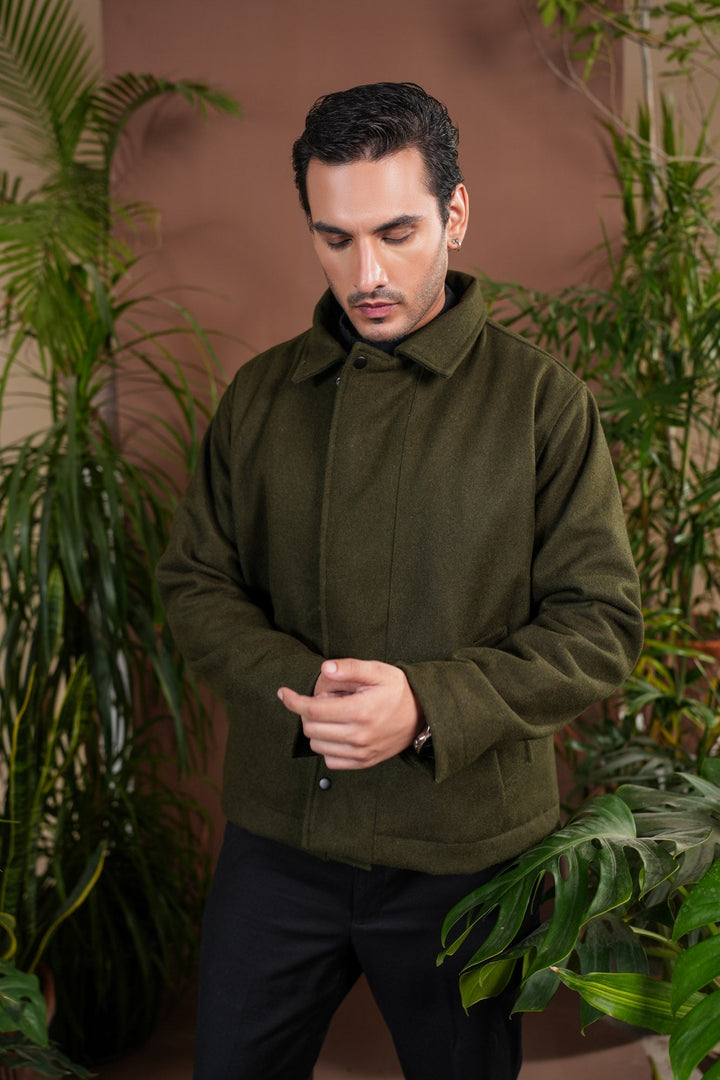 Muraqsh Ready To Wear Solids Cotton Men Green Tailored Wool Coat ABD-GTWC - Summer Collection