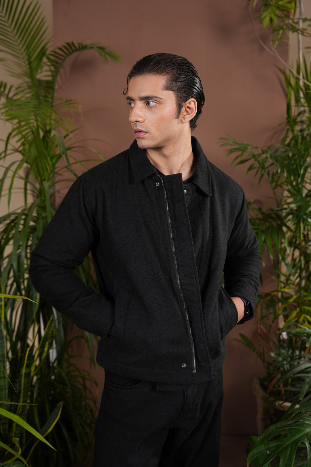 Muraqsh Ready To Wear Solids Cotton Men Black Tailored Wool Coat ABD-CTWC - Summer Collection