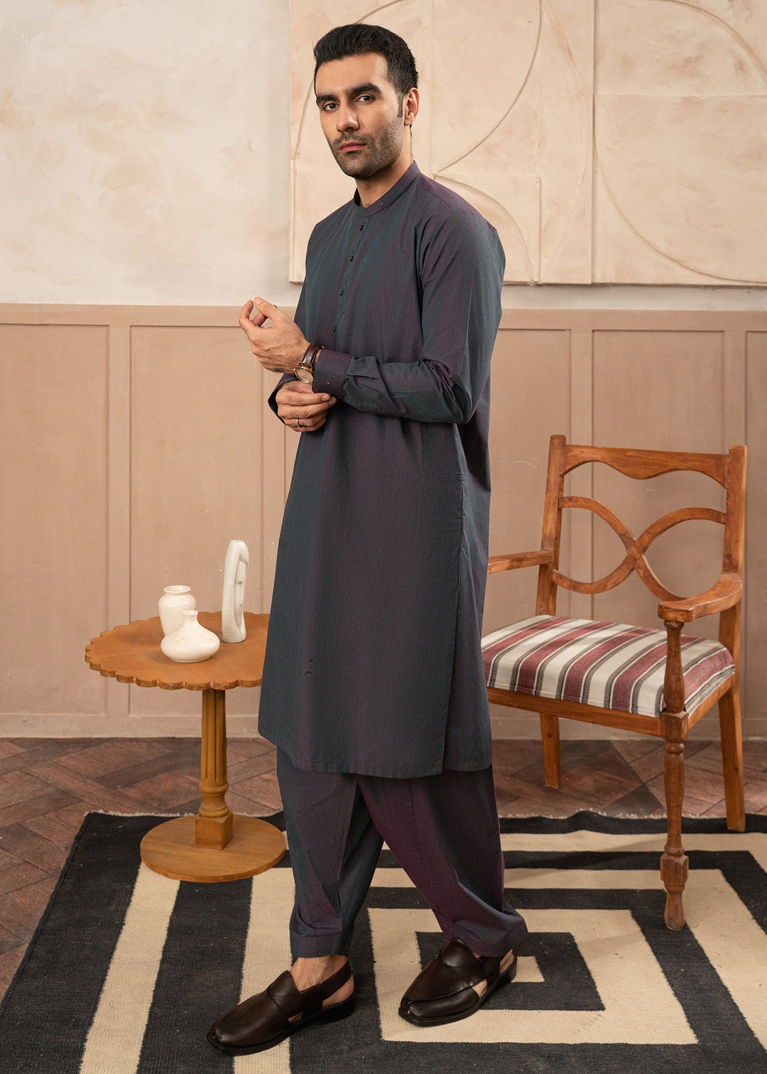 Riwayat by Buraq Mens RTW Solids Cotton 2 Piece Suit Dark Grey Casual Collection
