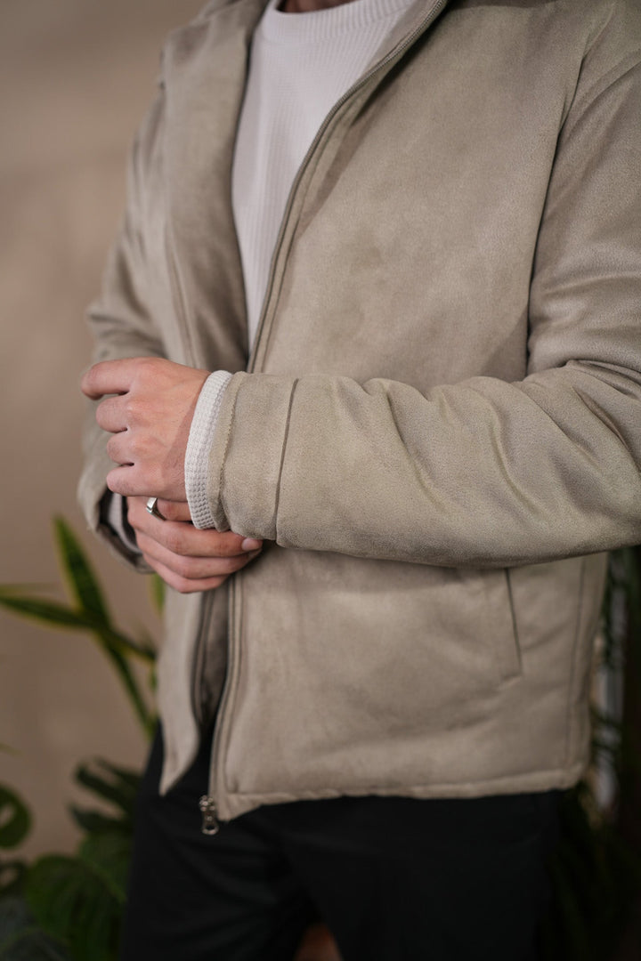 Muraqsh Ready To Wear Solids Suede Men Sage Green Premium Suede Bomber Jacket ABDGPSB - Winter Collection