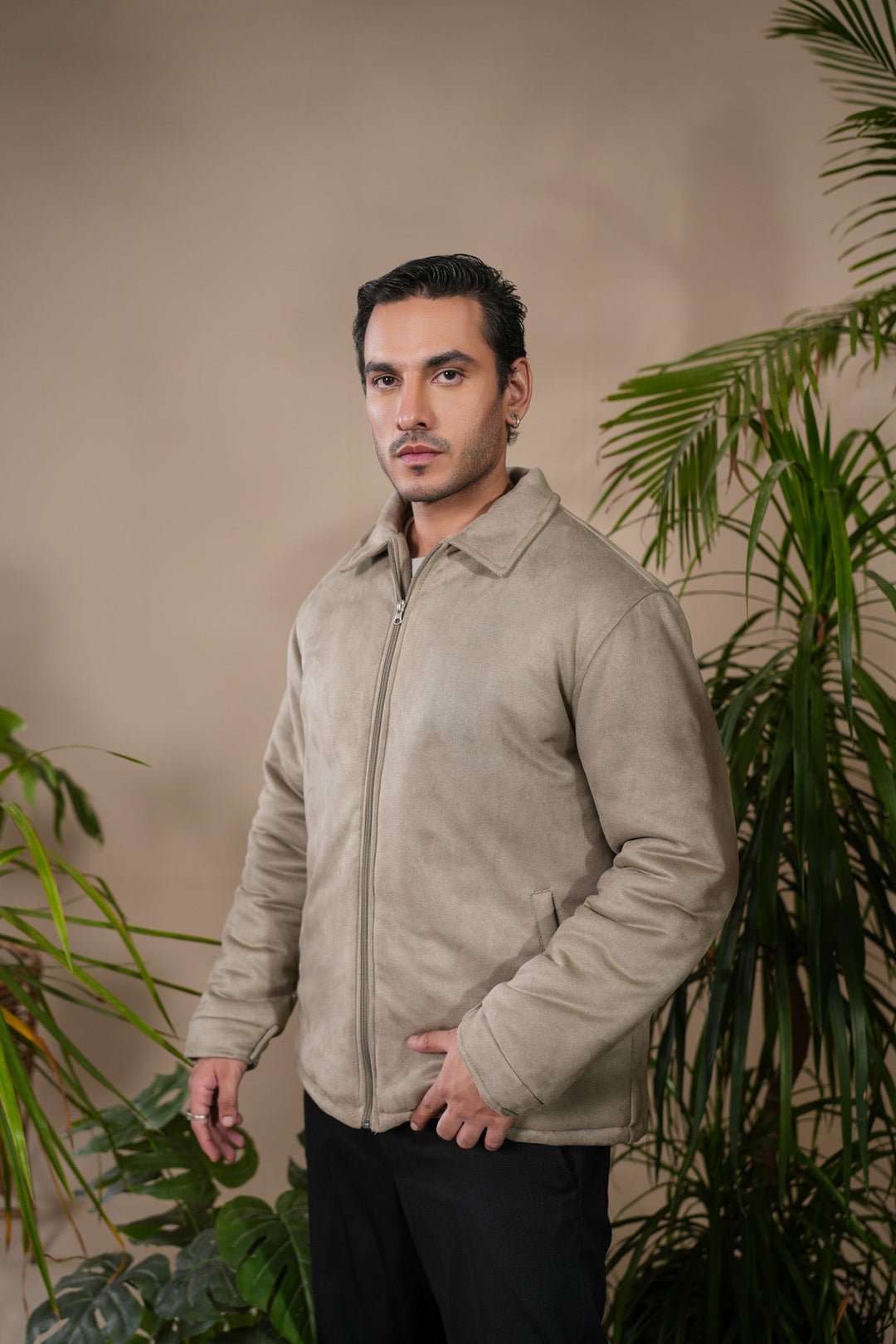 Muraqsh Ready To Wear Solids Suede Men Sage Green Premium Suede Bomber Jacket ABDGPSB - Winter Collection