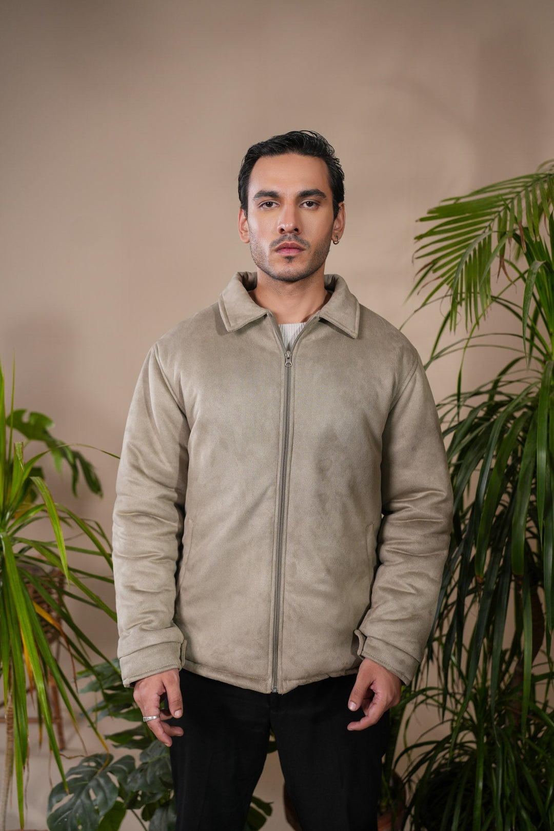 Muraqsh Ready To Wear Solids Suede Men Sage Green Premium Suede Bomber Jacket ABDGPSB - Winter Collection