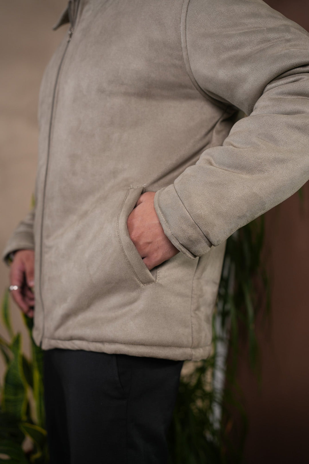 Muraqsh Ready To Wear Solids Suede Men Sage Green Premium Suede Bomber Jacket ABDGPSB - Winter Collection