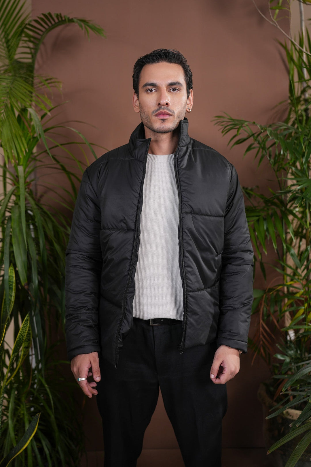 Muraqsh Ready To Wear Solids Jacquard Men Black Puffer Jacket ABD-BPJ - Winter Collection