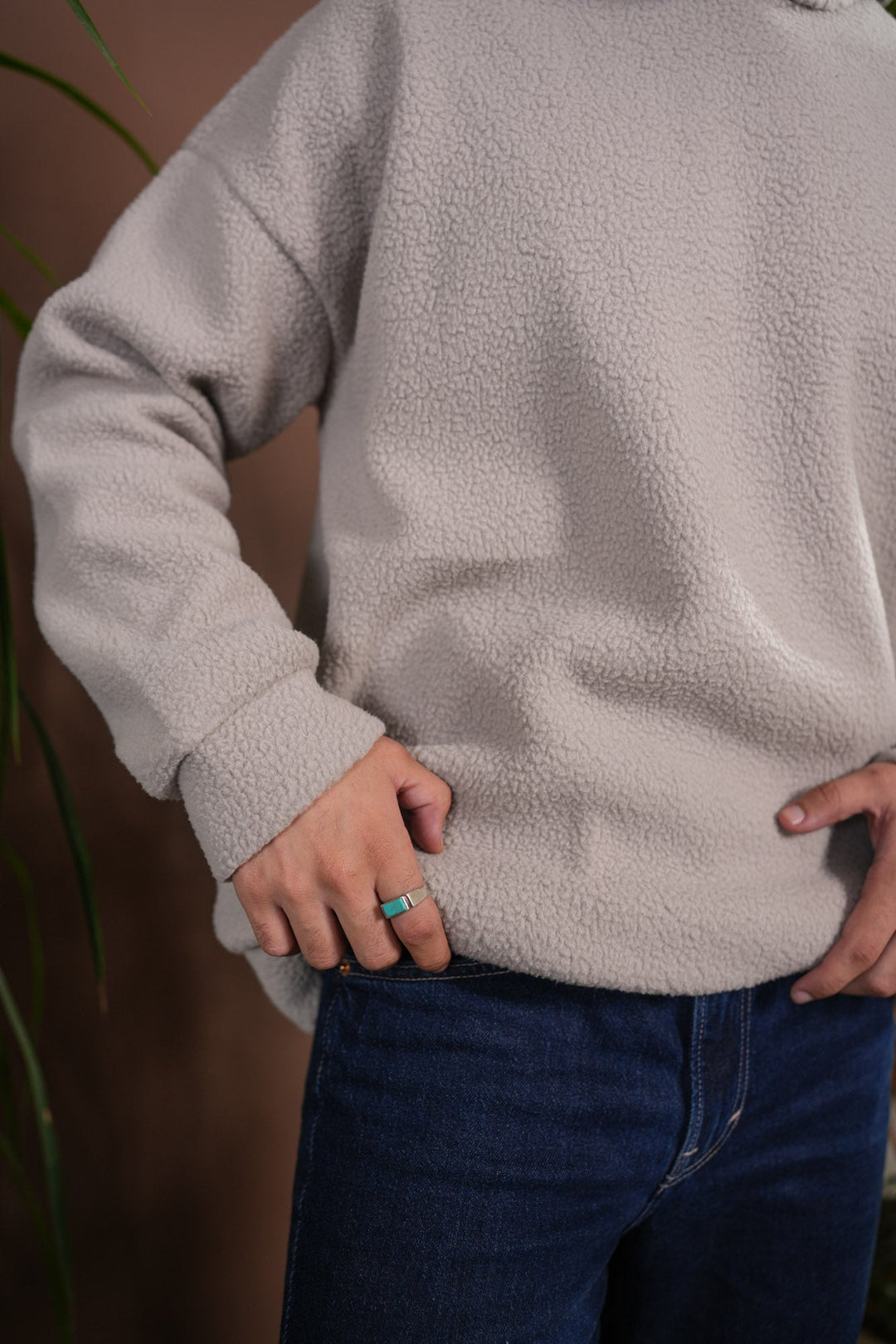 Muraqsh Ready To Wear Solids Fleece Men Beige Sherpa Hoodie Relaxed Fit ABD-BSH-R - Winter Collection