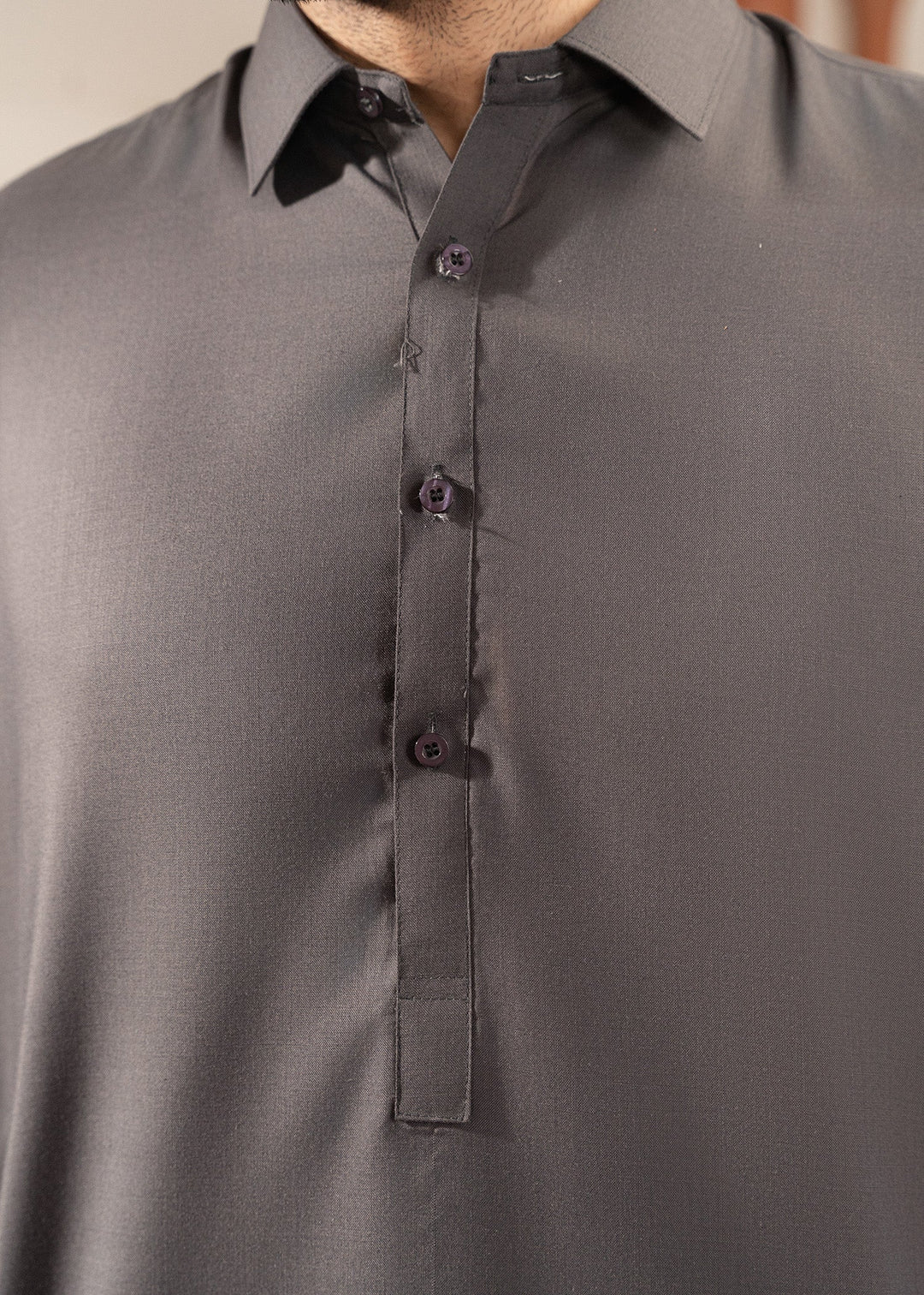 Alif by Buraq Mens RTW Solids Wash N Wear 2 Piece Suit Grey Collared Casual Collection