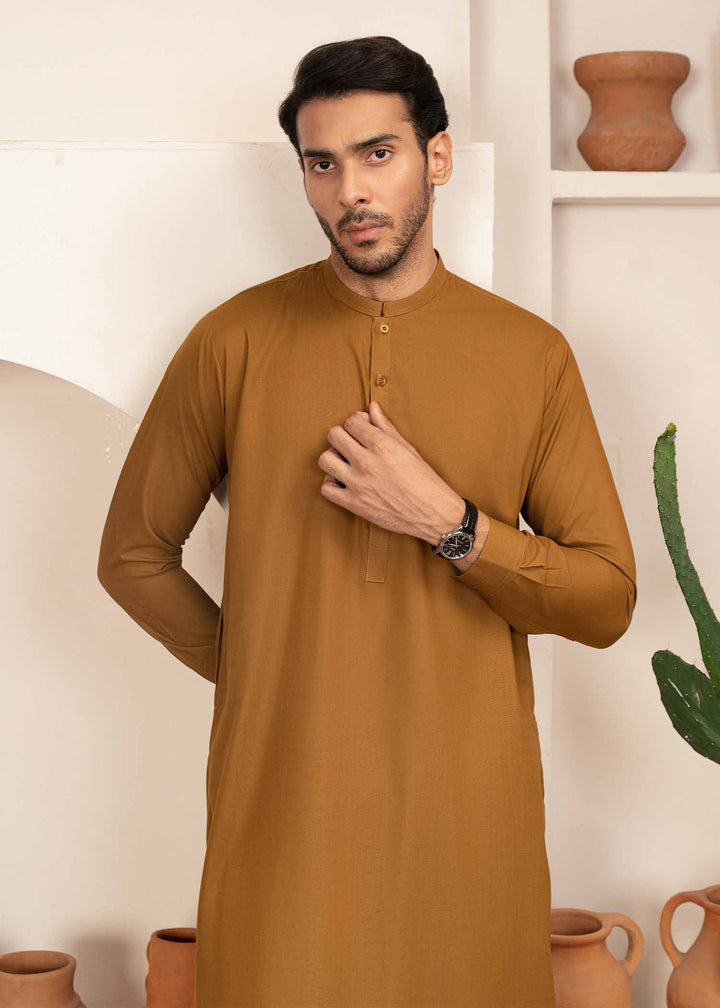 Shaandar by Buraq Mens RTW Solids Wash N Wear 2 Piece Suit Mustard Casual Collection