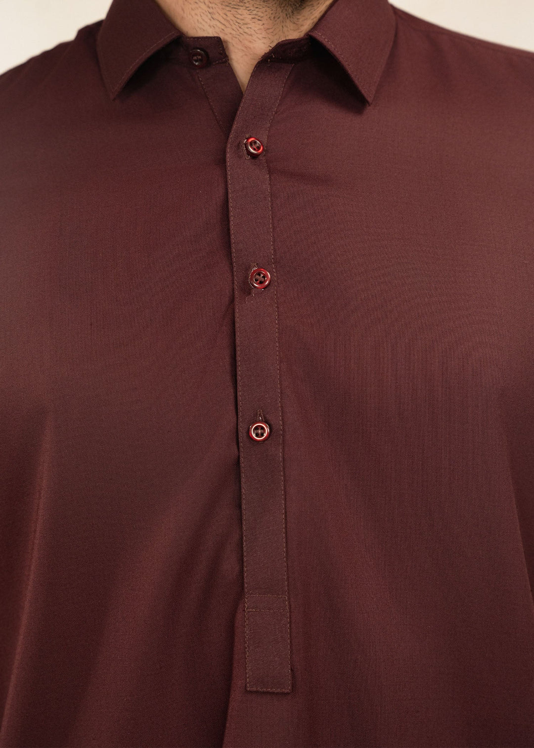 Alif by Buraq Mens RTW Solids Wash N Wear 2 Piece Suit Maroon Collared Casual Collection