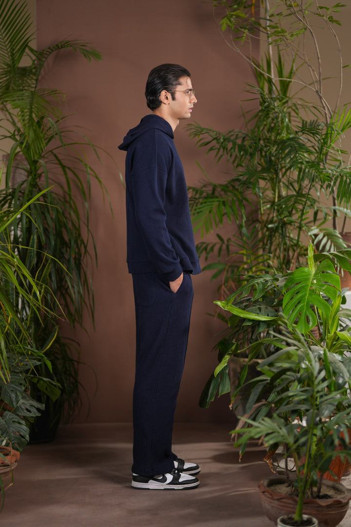 Muraqsh Ready To Wear Solids Waffle Men Navy Blue Coord Set ABD-NBWCS - Summer Collection