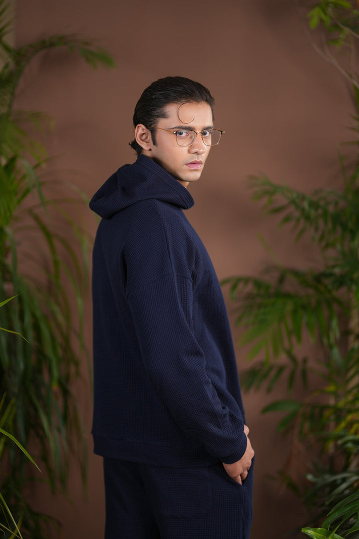 Muraqsh Ready To Wear Solids Waffle Men Navy Blue Coord Set ABD-NBWCS - Summer Collection