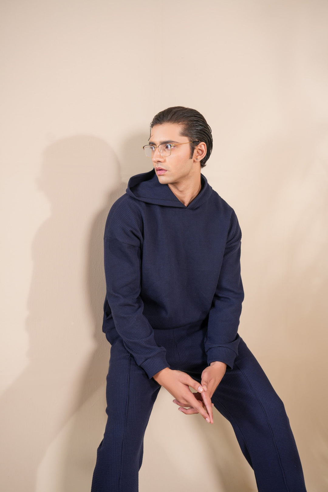 Muraqsh Ready To Wear Solids Waffle Men Navy Blue Coord Set ABD-NBWCS - Summer Collection