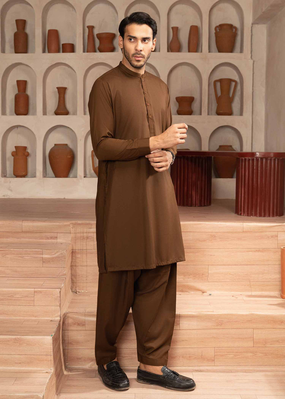 Shaandar by Buraq Mens RTW Solids Wash N Wear 2 Piece Suit Asfar Casual Collection