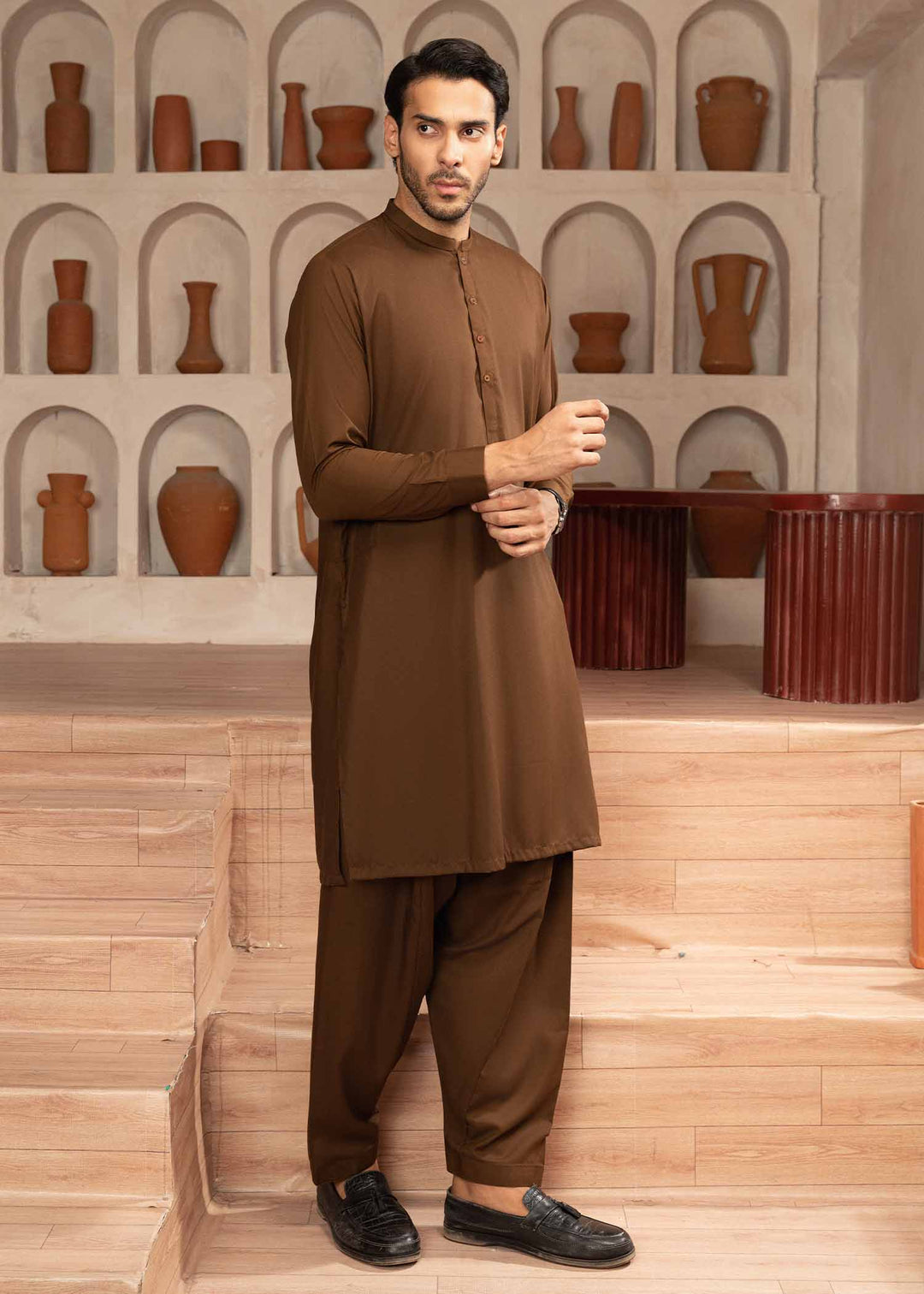 Shaandar by Buraq Mens RTW Solids Wash N Wear 2 Piece Suit Asfar Casual Collection