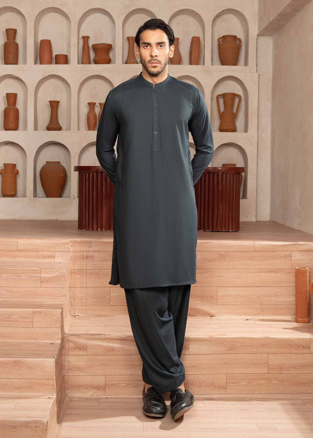 Shaandar by Buraq Mens RTW Solids Wash N Wear 2 Piece Suit Naqees Casual Collection