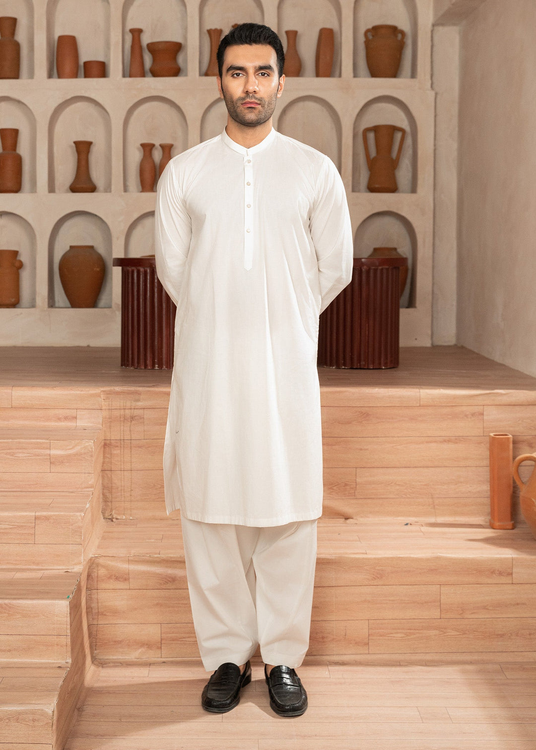 Riwayat by Buraq Mens RTW Solids Wash N Wear 2 Piece Suit Off White Casual Collection
