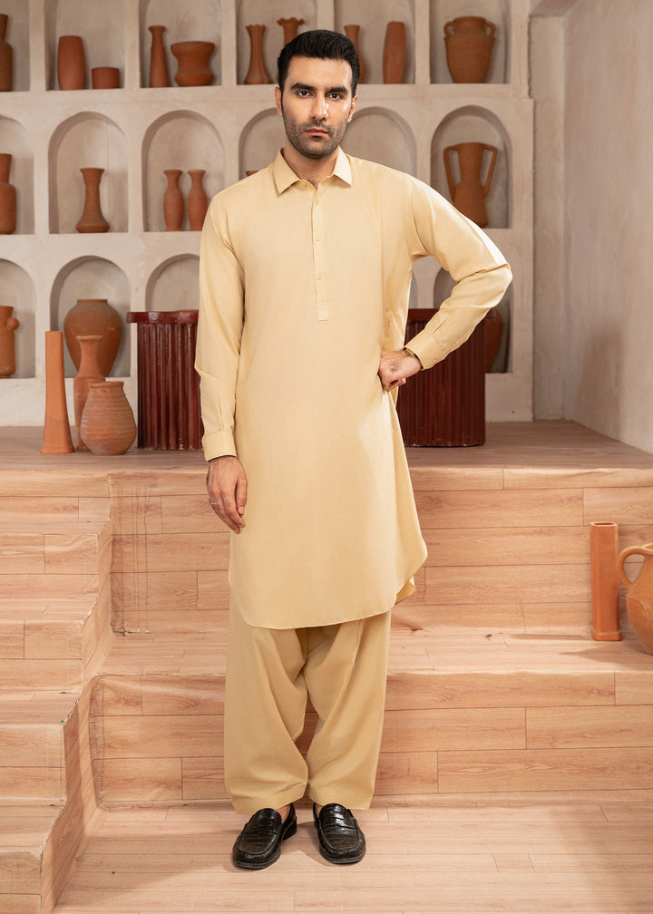 Alif by Buraq Mens RTW Solids Wash N Wear 2 Piece Suit Skin Collared Casual Collection