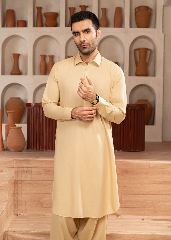 Alif by Buraq Mens RTW Solids Wash N Wear 2 Piece Suit Skin Collared Casual Collection