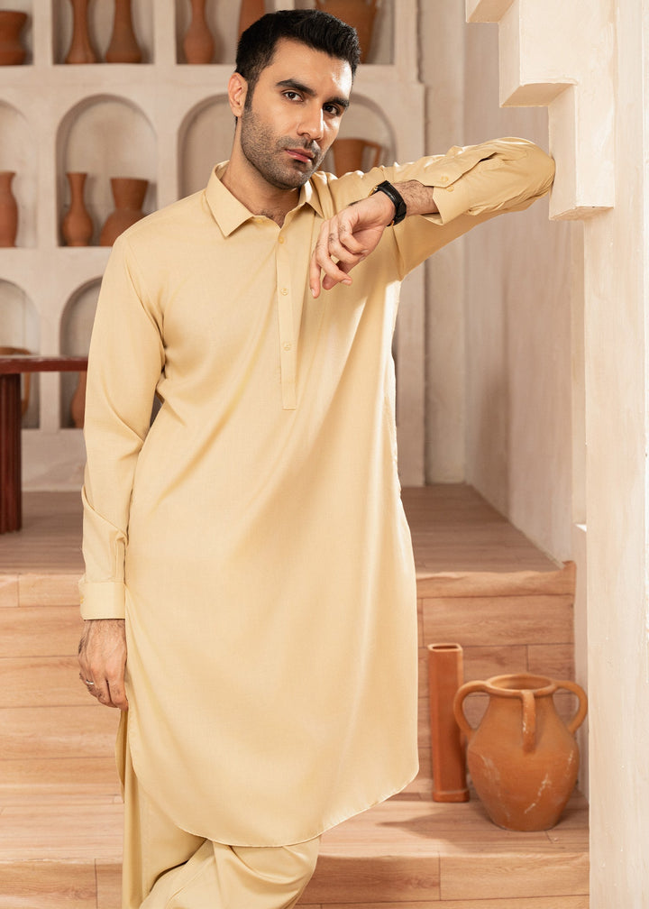 Alif by Buraq Mens RTW Solids Wash N Wear 2 Piece Suit Skin Collared Casual Collection