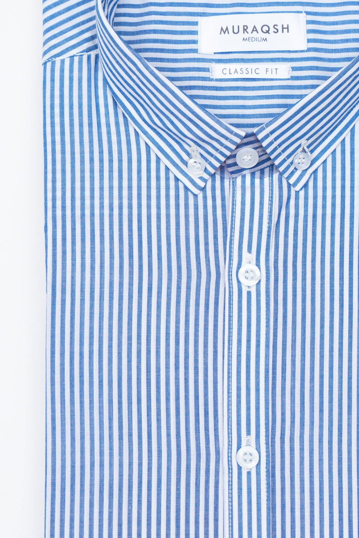 Muraqsh Ready To Wear Solids Cotton Men Blue Striped Casual Shirt ABD-BSCS - Summer Collection