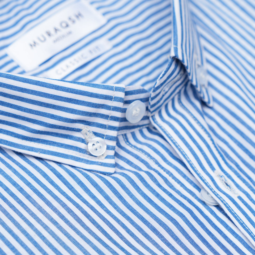 Muraqsh Ready To Wear Solids Cotton Men Blue Striped Casual Shirt ABD-BSCS - Summer Collection