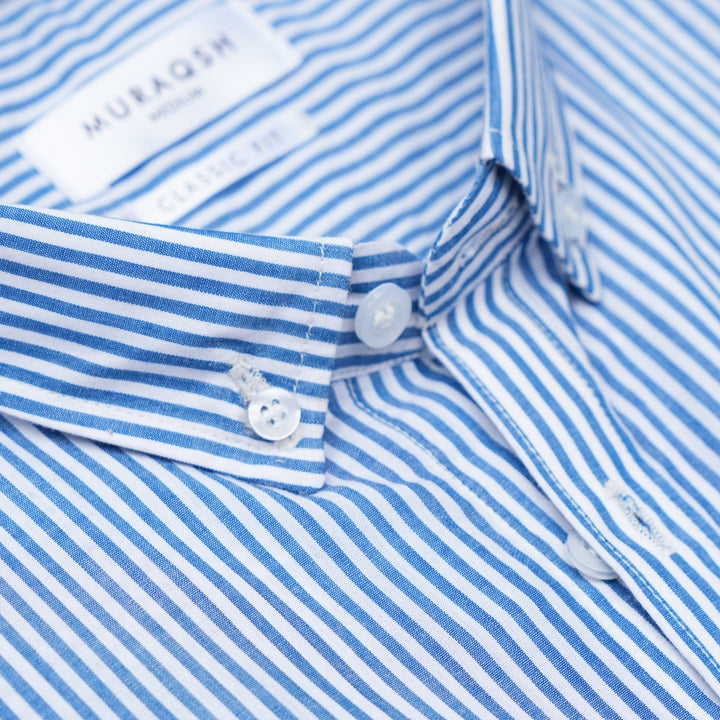 Muraqsh Ready To Wear Solids Cotton Men Blue Striped Casual Shirt ABD-BSCS - Summer Collection