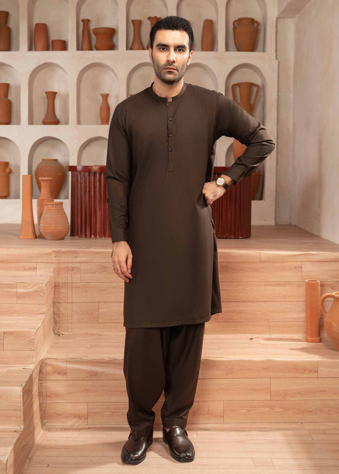 Shaandar by Buraq Mens RTW Solids Wash N Wear 2 Piece Suit Mehrab Casual Collection