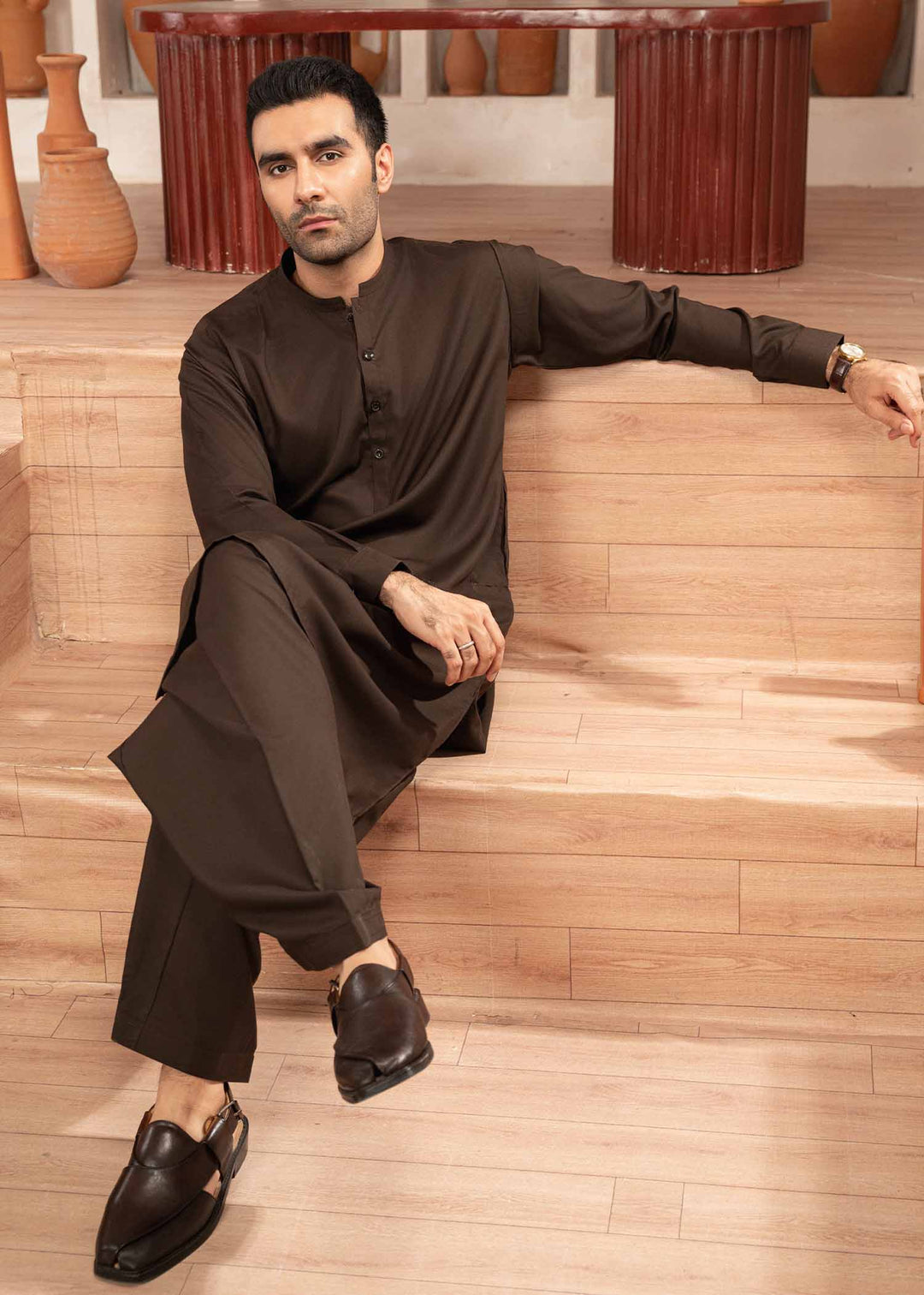 Shaandar by Buraq Mens RTW Solids Wash N Wear 2 Piece Suit Mehrab Casual Collection