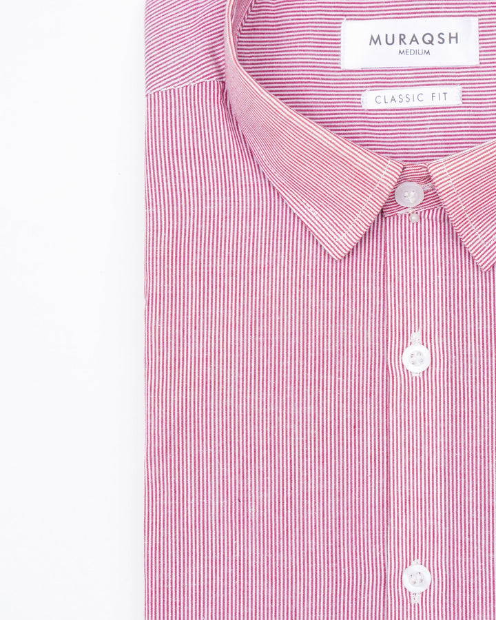 Muraqsh Ready To Wear Solids Cotton Men Red Striped Formal Shirt ABD-RSFS - Summer Collection