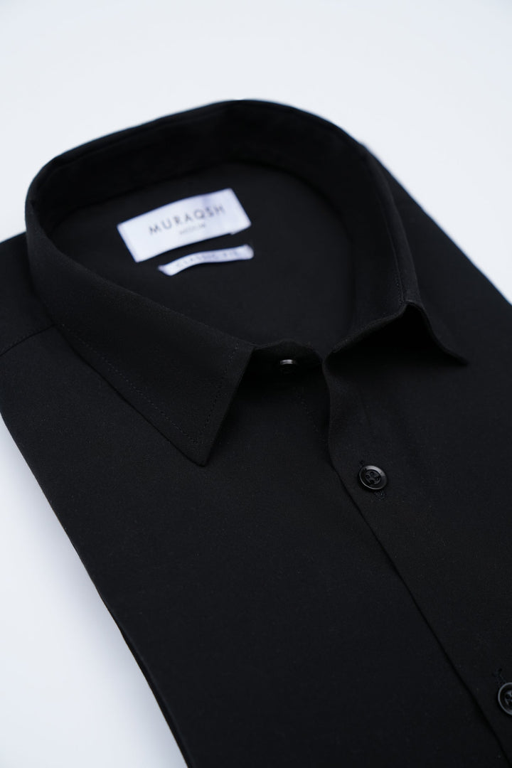 Muraqsh Ready To Wear Solids Cotton Men Black Plain Formal Shirt ABD-BPFS - Summer Collection