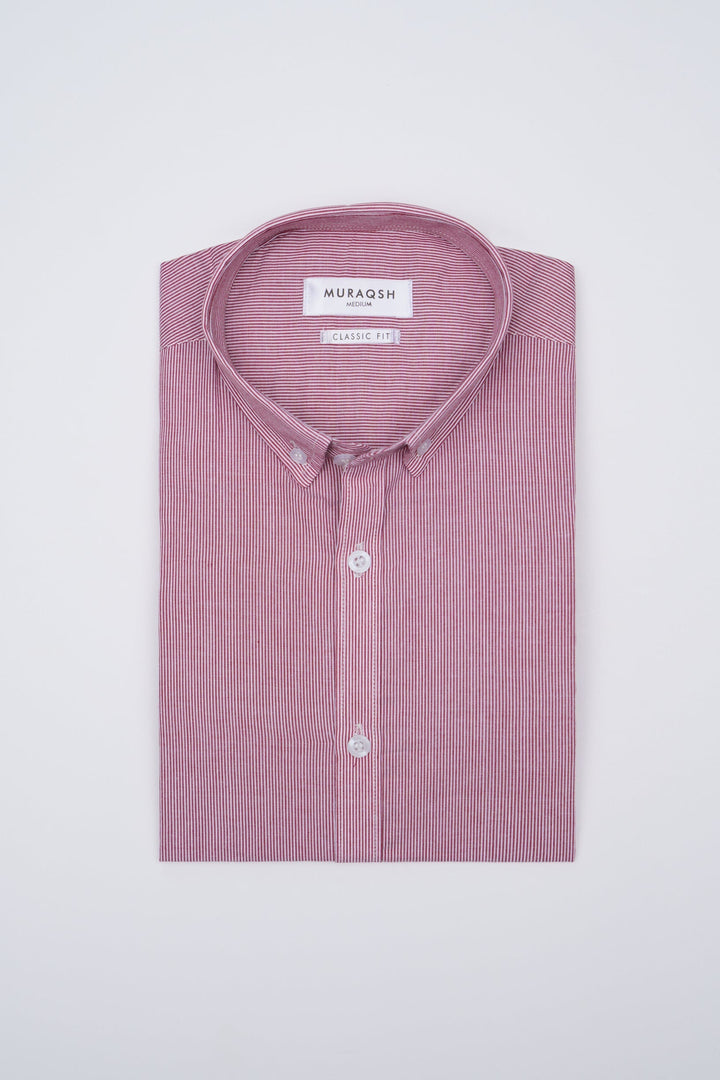 Muraqsh Ready To Wear Solids Cotton Men Red Striped Casual Shirt ABD-RSCS - Summer Collection
