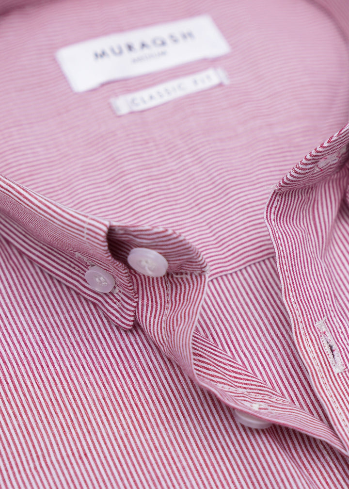 Muraqsh Ready To Wear Solids Cotton Men Red Striped Casual Shirt ABD-RSCS - Summer Collection